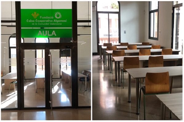 Aula estudio algemesí, fundación, caixa, cooperativa, mesas y sillas